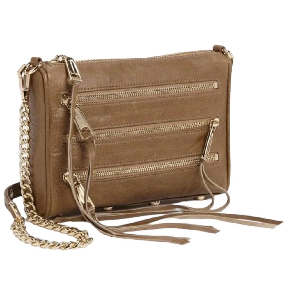Rebecca Minkoff Gold Leather Zippered Convertible Crossbody Shoulder Purse